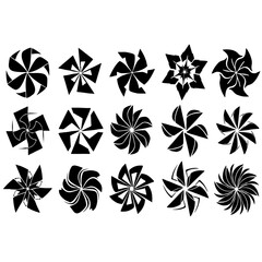 Collection of diverse geometric floral ornaments and circular symmetrical mandalas in a black and white vector style suitable for logo design decorative patterns and artistic branding elements.