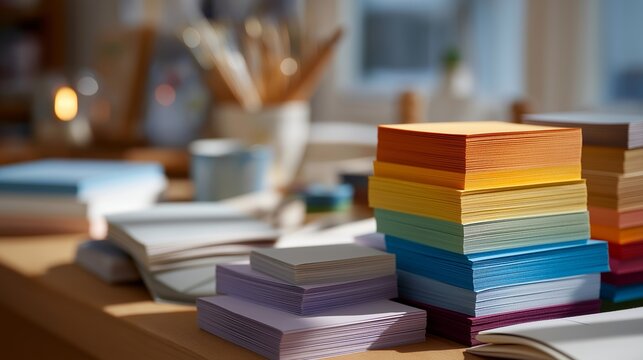 Versatile marking stamps used for DIY scrapbooking projects, making memories shine with personalized touches. A cozy nook filled with colorful papers, warm ambient light filtering through, and