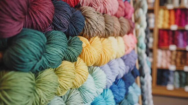 Colorful Yarn Balls on Wooden Shelves.