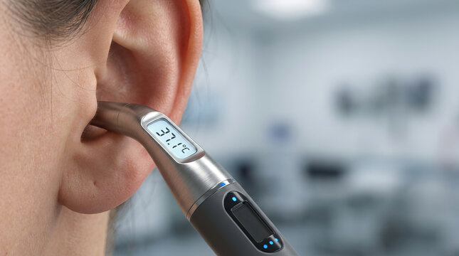 Ear thermometer digital temperature medical innovation technology health body close up device electronic person healthcare clinical measurement sensor accurate monitor patient hygiene wellness