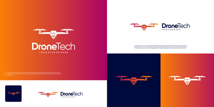 drone logo with silhouette style, remote control technology, photography symbol, vector design template.