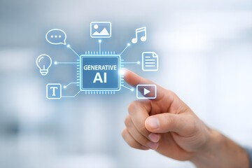 Fototapeta premium User interacting with Generative AI interface for content and image creation