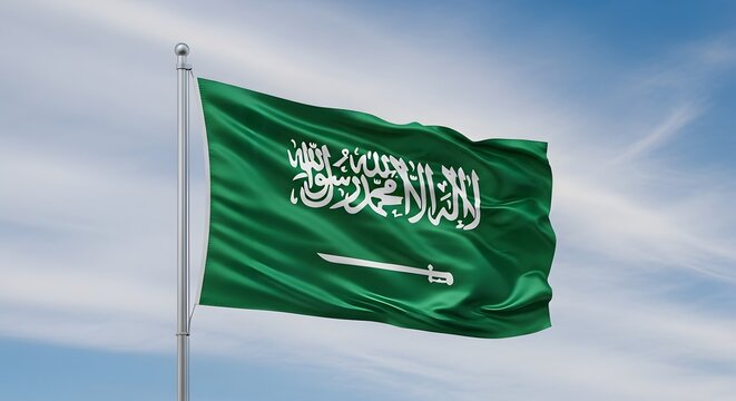 The flag of saudi arabia waving in the wind