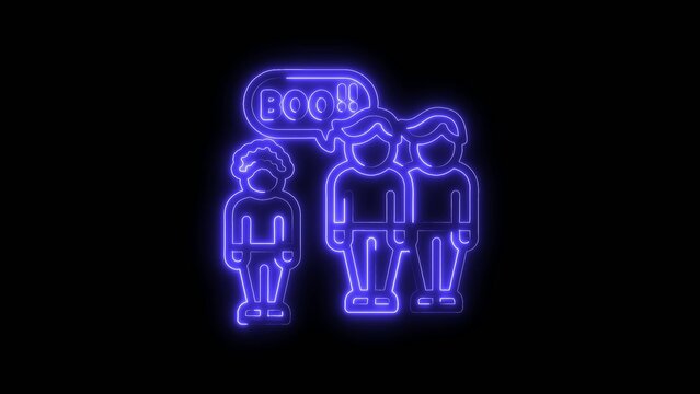 Neon blue icon of two people saying boo to another person image