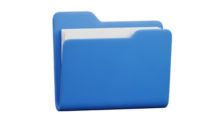 Blue folder icon with paper inside simple 3D illustration for document organization and data storage isolated on white background.