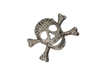 Skull and Crossbones Rhinestone Belt Buckle Isolated on White Background