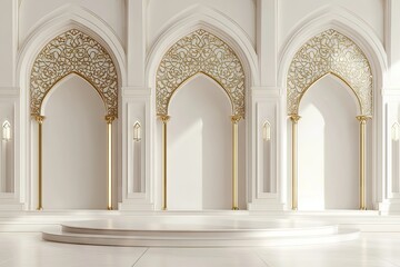 Fototapeta premium White arches, golden details, empty stage