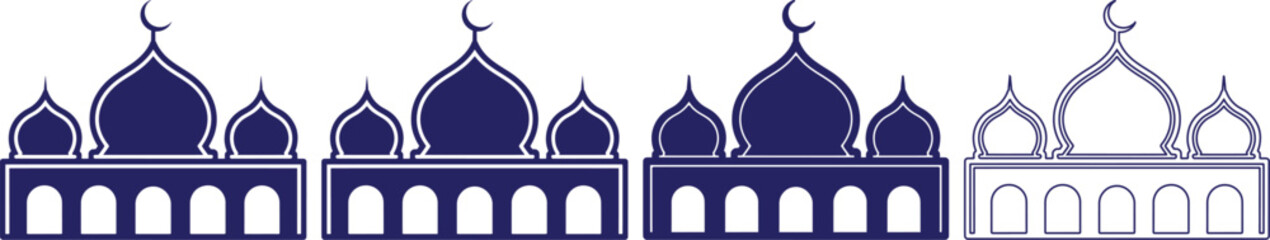 Islamic mosque silhouettes with domes and arches in various designs and styles isolated © MdMehedi