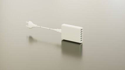 Premium multi-port USB wall charger for fast charging multiple devices. Versatile white power adapter hub for home, office, and travel electronics, isolated on white background.