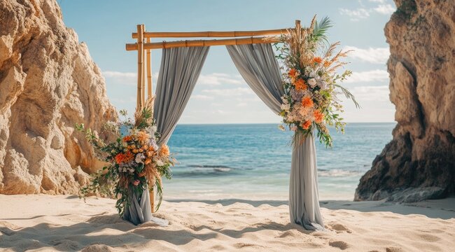 Beach wedding archway, natural decor