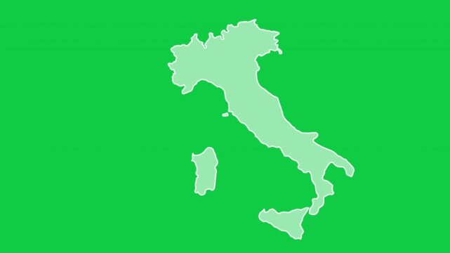 Italy map glow outline animation with green background