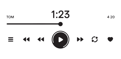 Elegant media player interface with duration display, play button, and various navigation options for user experience