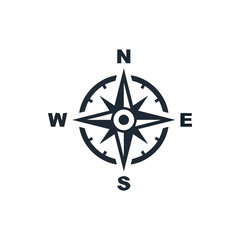 Navigational compass rose symbol with directional letters on white