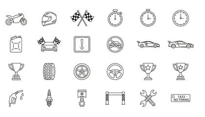 Racing cars speed through a track with various racing icons displayed © dale