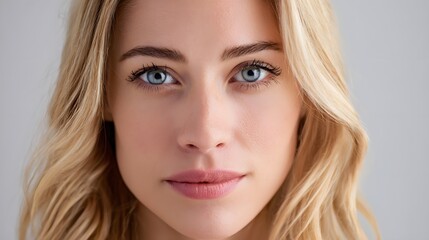 Fototapeta premium Elegant Beauty Portrait of a Mature Blonde Woman with Radiant Skin. Concept of Graceful Aging and Premium Skincare.