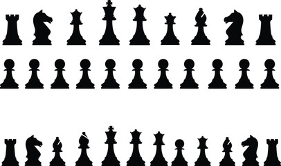 Chess Pieces Silhouette Collection Isolated on White Background, Complete Black and White Strategy Board Game Set for Competition, Tournament and Intellectual Recreation Design © MD SHAHARIR