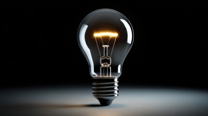 Glowing incandescent light bulb on a dark background symbolizing an idea or innovation