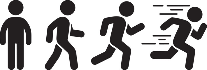 Running and walking people icons. Man stands, walk and run illustration. People symbol. Run, walk, stand. Vector illustration © MstHazara