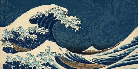 Abstract winter mountain landscape vector illustration featuring golden snowflakes and festive Christmas ornaments for an elegant holiday greeting card wallpaper © ayaat