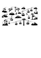Naklejka premium Gondola Skiing Vector Set - Black Silhouette Illustrations, Ski Lift Graphics, Cable Car , Alpine Resort Design Elements
