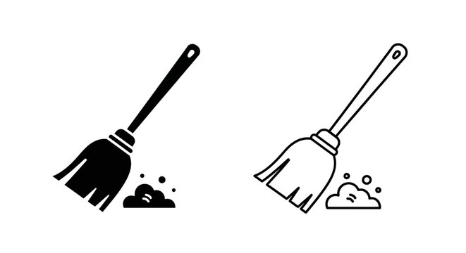 Broom brush cleaning tool icon set, vector illustration, simple design, black and white Vector