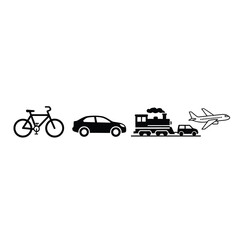 Fototapeta premium Icons of different modes of transportation are shown in a row against a white background.