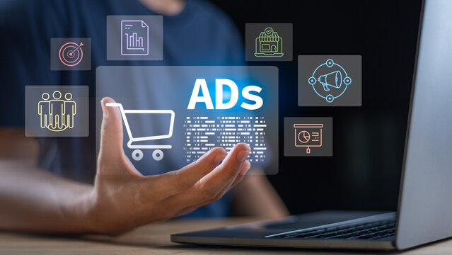 Online advertising and digital marketing concept focused on paid campaigns, audience targeting, performance analytics, ecommerce growth, data driven strategy to increase brand visibility and revenue.