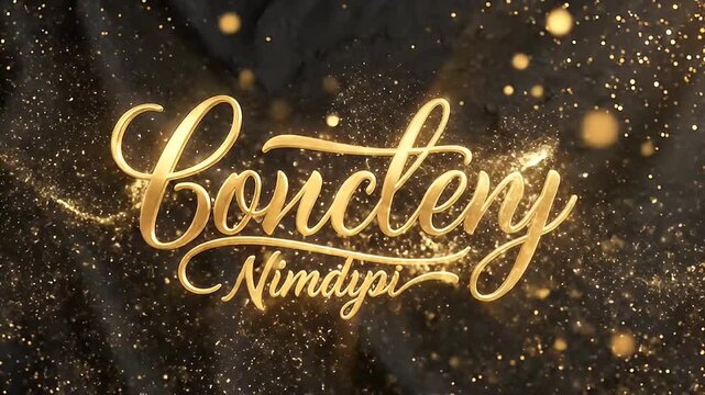 Elegant Gold Calligraphy Text 'Contenty Nimdypi' on Dark Fabric Background with Sparkling Glitter