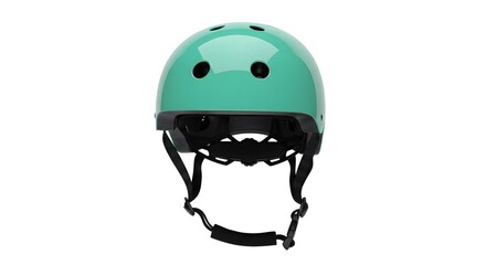 Naklejka premium Mint Green Skate Helmet Isolated on White Background - Professional Protective Headgear for Cycling, Skateboarding, and Rollerblading - Safety Equipment for Kids and Adults Outdoor Sports Gear