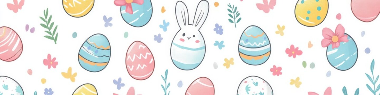 Charming Easter 2D vector pattern featuring playful bunnies and colorful eggs for joyful holiday celebrations