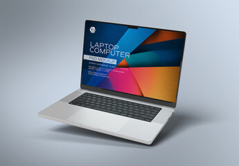Floating Laptop Mockup Isolated on Grey Background