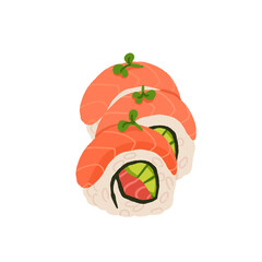 Japanese sushi maki. Sushi roll with salmon. Asian cuisine flat hand drawn illustration. © tanyabosyk
