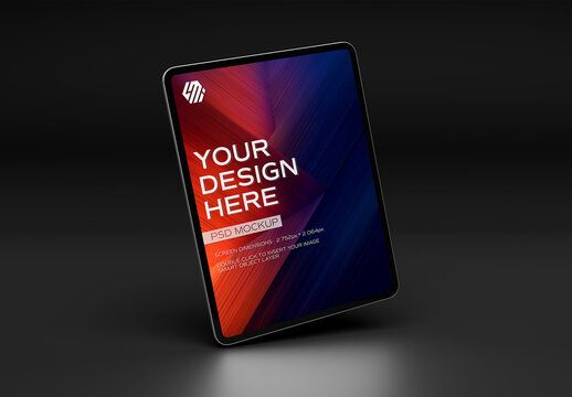 Floating Tablet Device Mockup On Black Background