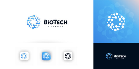 Fototapeta premium Biotech laboratory logo circular molecule drop symbol, medical branding design for healthcare startup, lab, pharmaceutical company, app icon. AI bio hack life health brands. Vector illustration