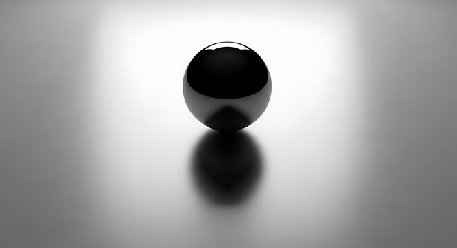 A black sphere sitting on a reflective surface