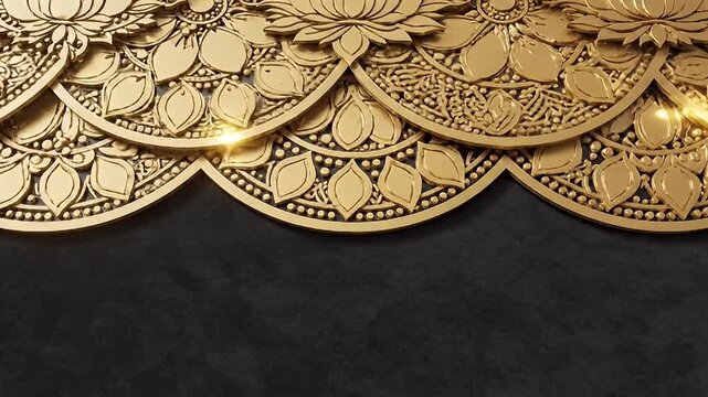 Exquisite Golden Ornate Background with Intricate Floral Patterns and Decorative Border Overlay