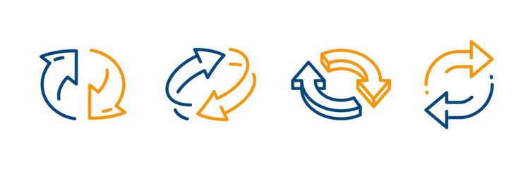 Fototapeta na wymiar arrows icons, set icon of two arrow spin, epeat or return, double reverse, circle refresh or restart, arrow line vector with editable stroke