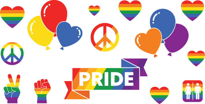 Vibrant LGBTQ+ Pride symbols and rainbow elements collection