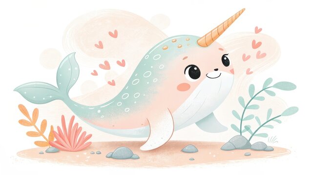 Cute vector illustration of a funny baby fish swimming in a blue ocean 