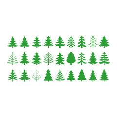 Obraz premium Variety of green pine tree silhouettes for nature designs