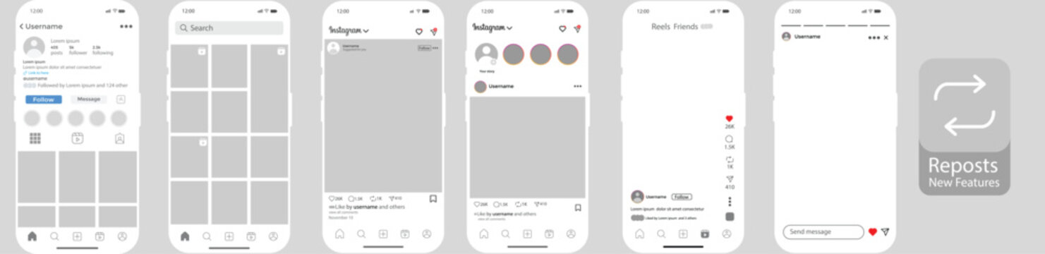 Instagram post frame mockup new updates with grid size, new post, Instagram interface mockup with reels, stories, posts, grid, home and iPhone 17 Pro Max display. Latest update social network mobile a