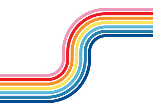 Bright sporty Vector pattern of parallel color lines on a white background. Design element in retro style. Striped background for covers, advertising, posters, packaging. Abstract road