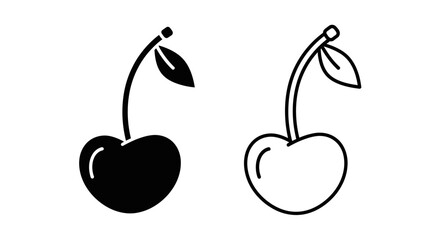 Two cherries illustration, one black and white, one outlined, vector design Vector