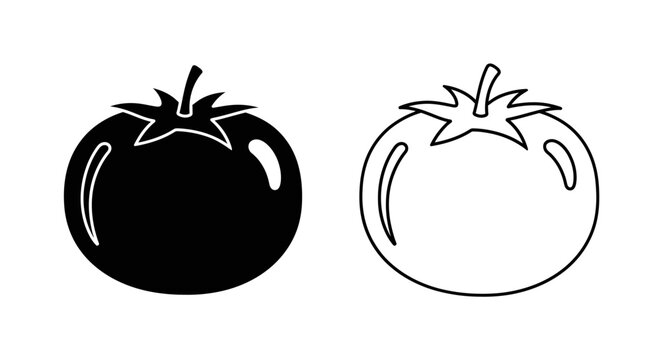 Black and white tomato illustration, vector design, minimalist food icon, simple graphic Vector