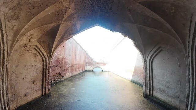 Historic Underground Water Passage with Arches in Meham Stepwell, Haryana, India 