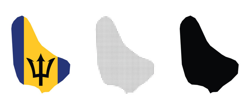 barbados map with national flag halftone dotted pattern and solid  black vector set