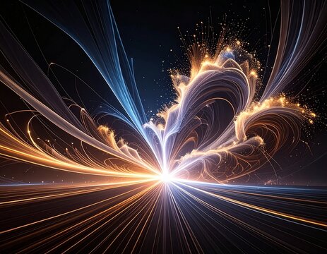 Abstract background of long explosure tale light on black ,Technology backgroud
