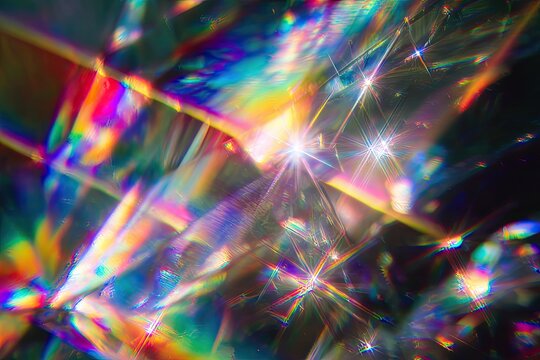 Close-up of a sparkling, faceted object creating a dazzling display of light refraction