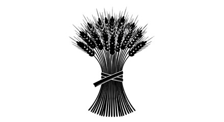 A closeup macro illustration of a bunch of dry grass isolated on black with gold wheat and wood plant decoration