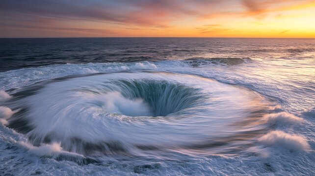 Powerful whirlpool in the ocean creating stunning water motion photo